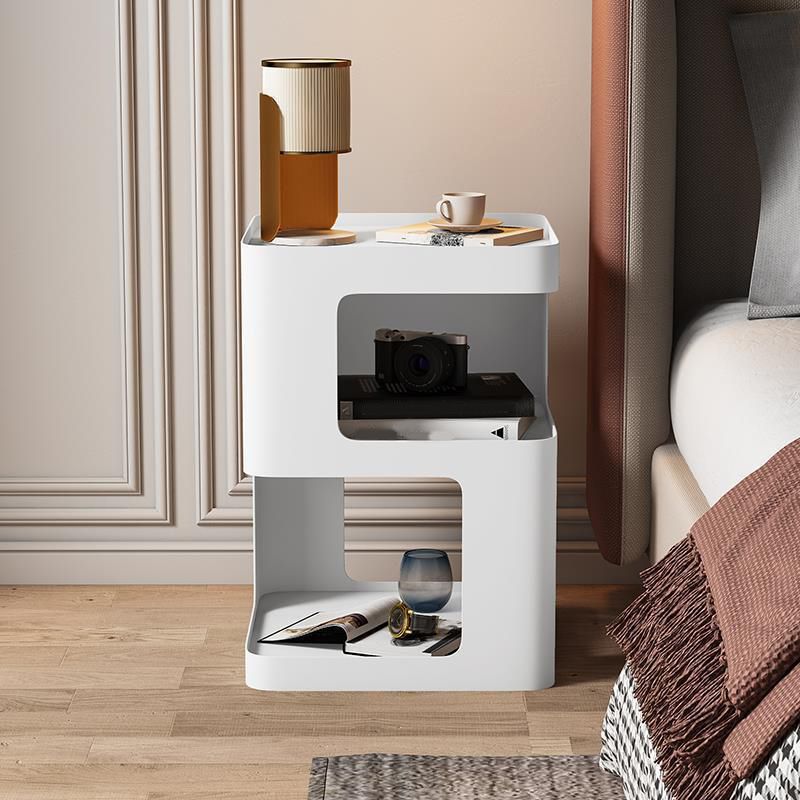 Metal Abstract Base End Table 21.65" Tall Square Top Side Table with Storage