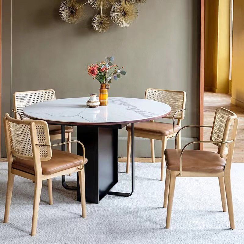 Tropical Armchair Rattan Stacking Outdoors Dining Chairs with Upholstered