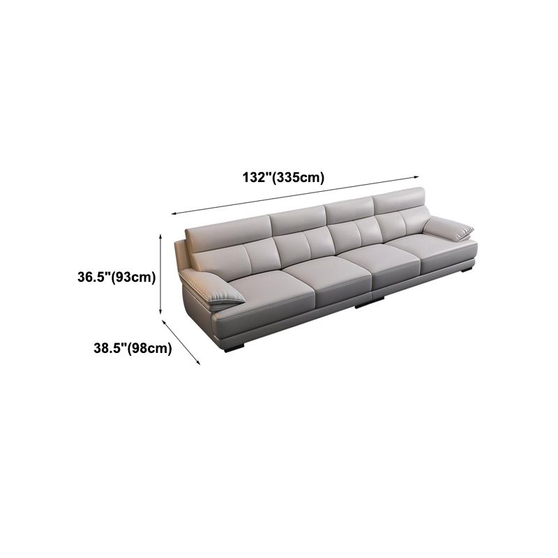 Scandinavian Stationary Cloud Gray Genuine Leather Cushion Back Sofa
