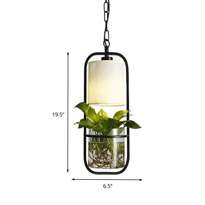 Cylinder Metal Pendant Lighting Fixture Industrial 1 Light Restaurant LED Ceiling Suspension Lamp in Black