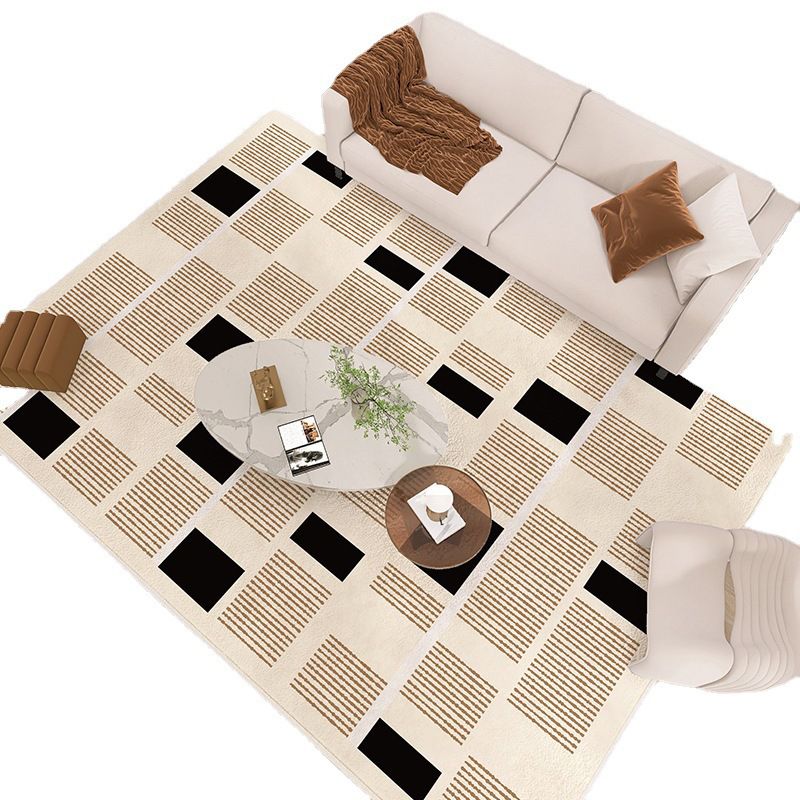 Brown Tone Rug Geometric Pattern Washable Wool Rug for Home Decor