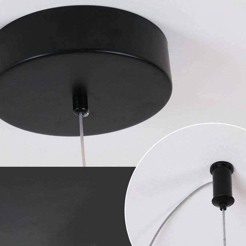 1 Light Linear Modern Lighting Chandelier Metal and Silica Gel Island Lighting in White and Black