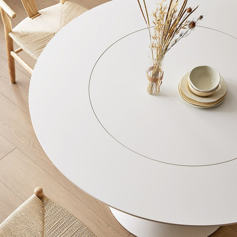 Round White-black Stone Dining Table Modern Turntable Furniture With Pedestal Base