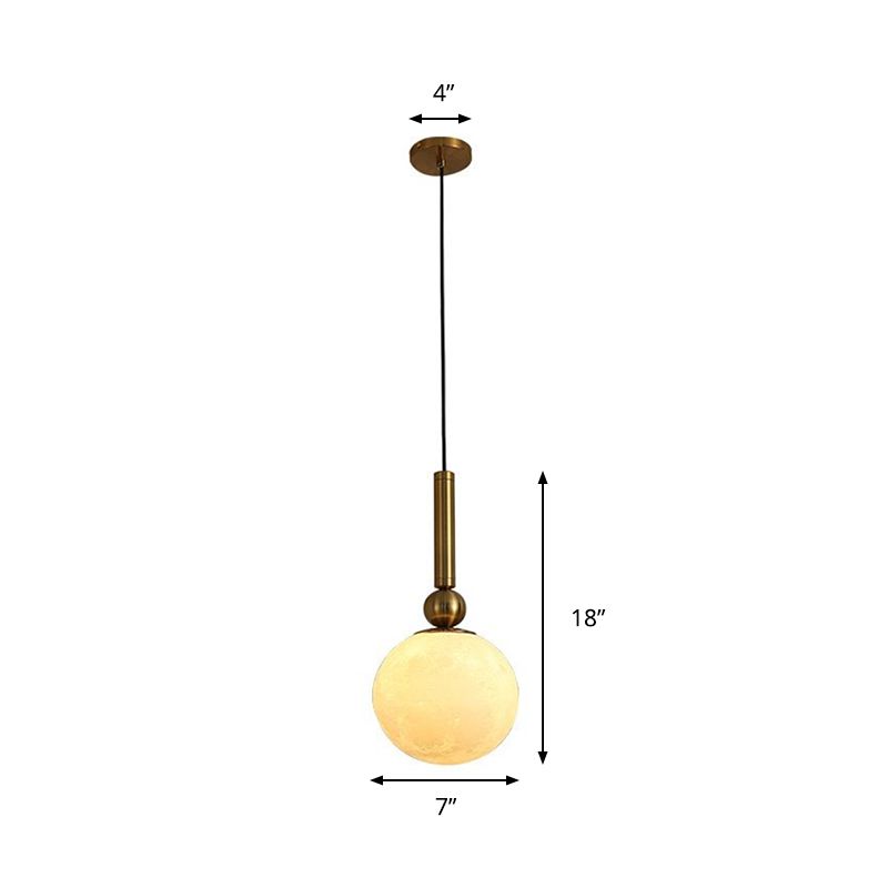 1 Head Bedroom Drop Pendant Simple Gold LED Suspension Lamp with Global Frosted Glass Shade