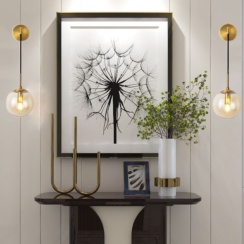 Glass Globe Wall Hanging Lamp Modern 1-Light Dining Room Wall Sconce