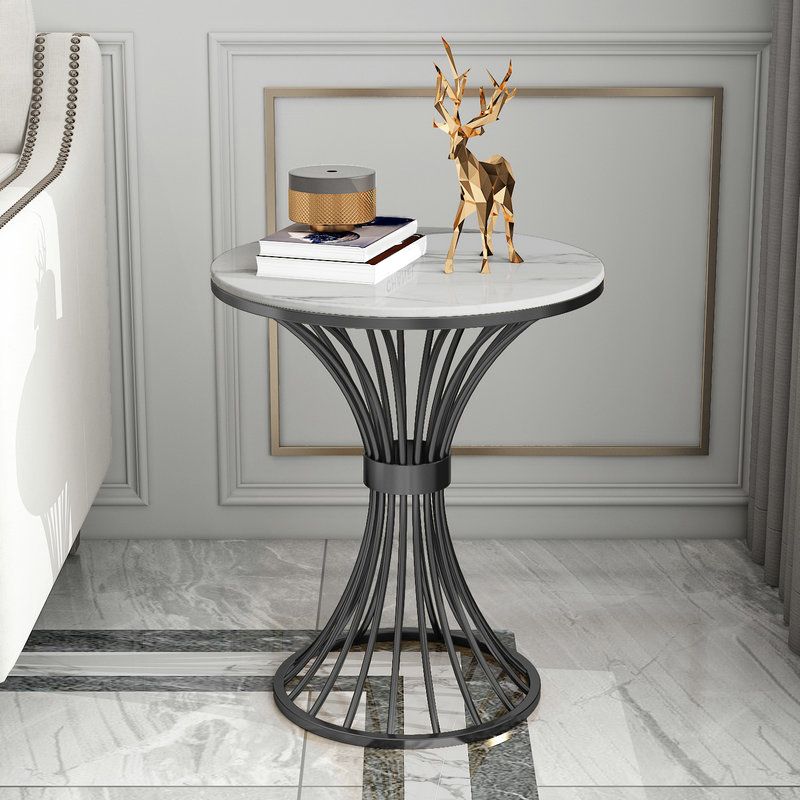 Metal Traditional Luxury Round Table 29.5"H Stone Top Dining Table with Pedestal Base