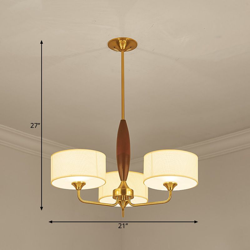 Luz de lámpara de tambor de tela Minimalismo de la sala de estar Luz de la sala de estar en latón