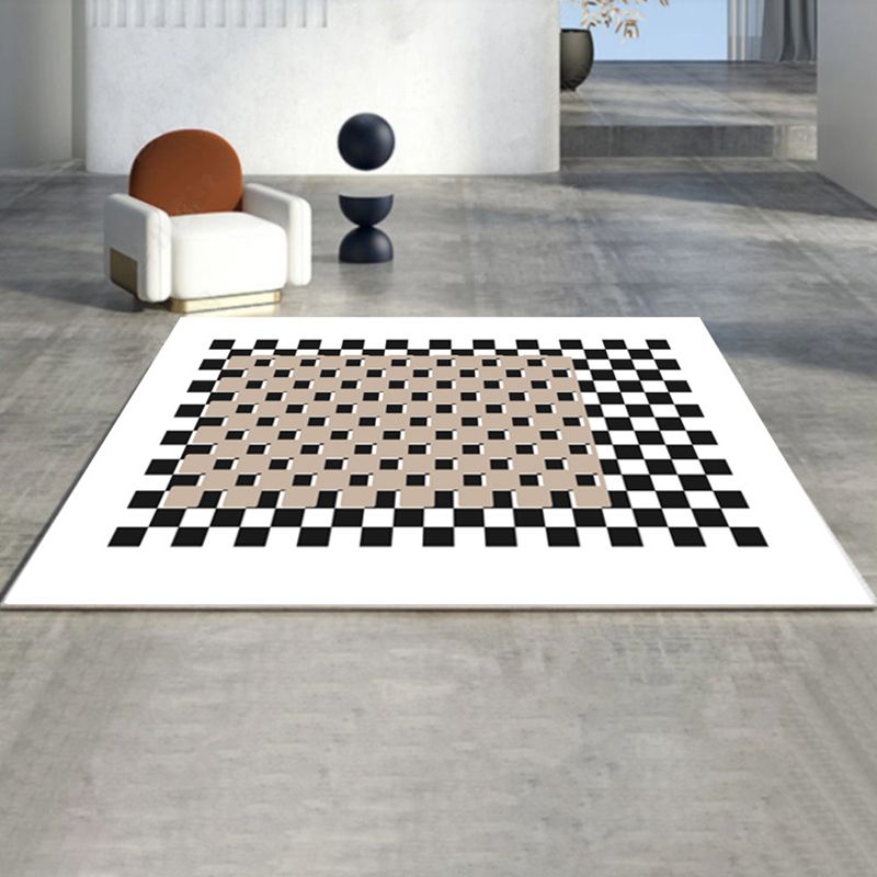 Black Gridding Rug Polyester Modern Rug Stain Resistant Rug for Home Decor