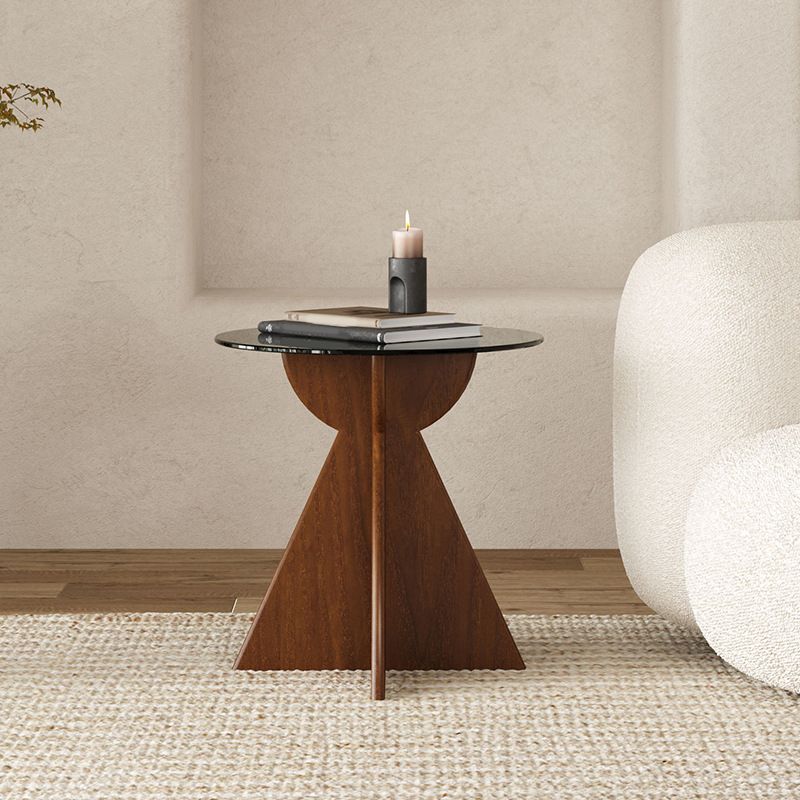 Living Room End Table Contemporary Round Abstract Glass Side Table