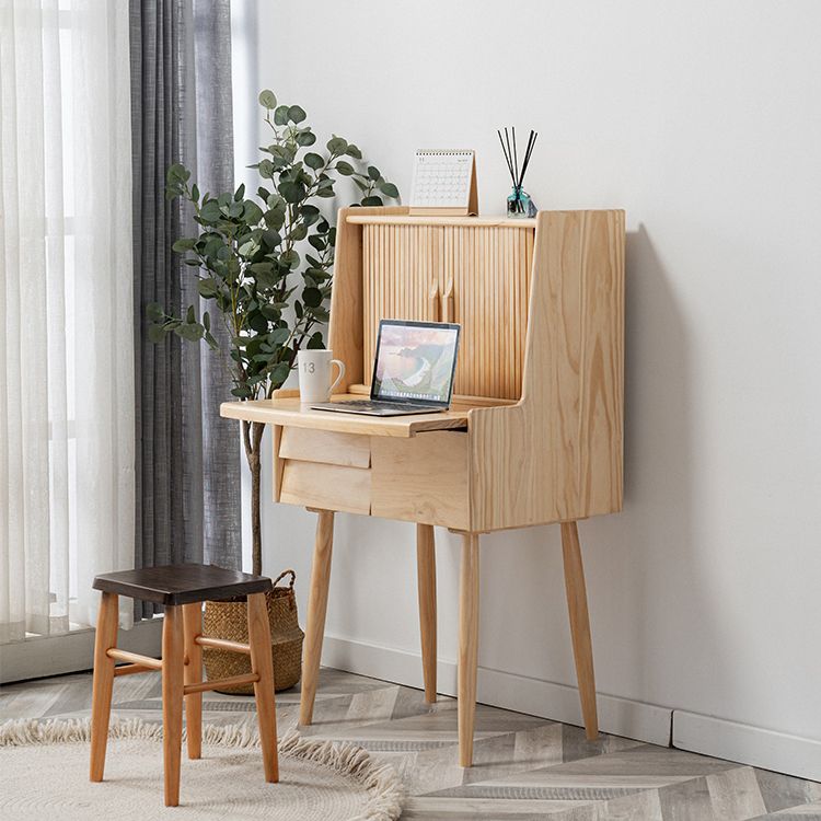 Solid Wood Makeup Table Vanity Stool with Drawers and Mirror in Brone