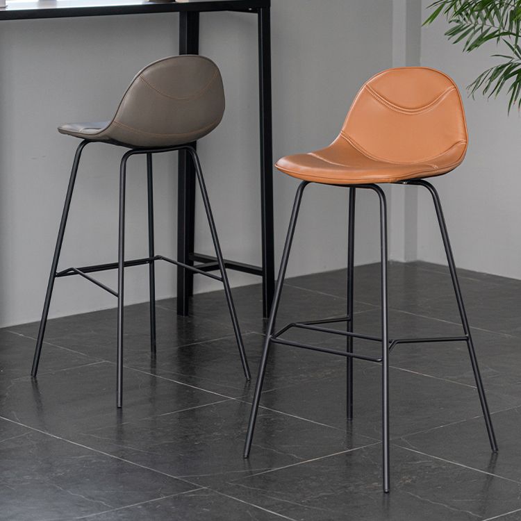 Minimalist Style Leather Counter Stool Low Back Stools with Metal Legs