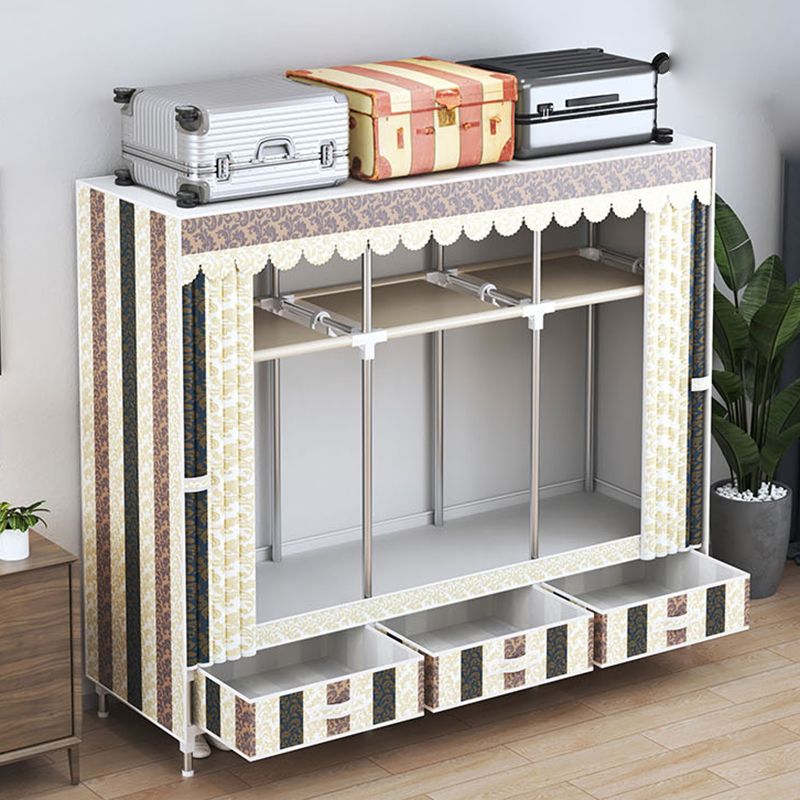 Modern Style Wardrobe Armoire Silver Steel Frame Wardrobe with Drawer