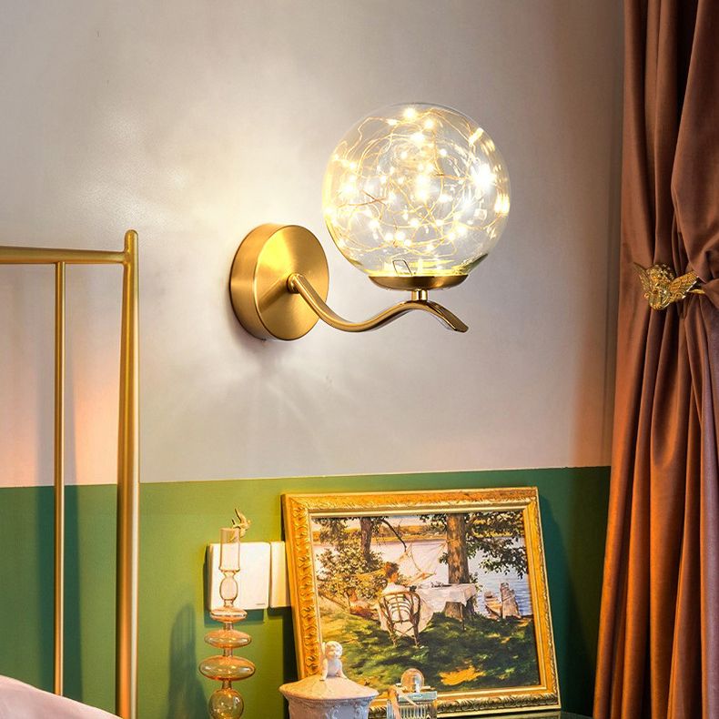Globe Wrought Iron LED Wall Lamp in Modern Creative Style Glass Wall Light for Interior Spaces