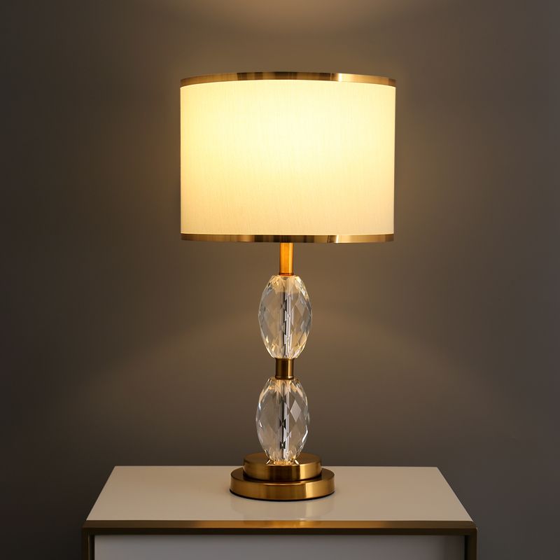 1 tête à cristal clair avec un tissu à tambour tissu lampe de chevet de salle traditionnelle en rouge / beige