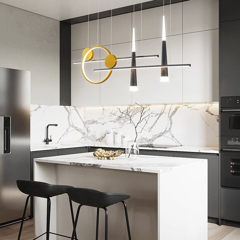 New Modern Metal LED Island Lighting Ideas 5-Light Linear Chandelier Lamp for Dining Room