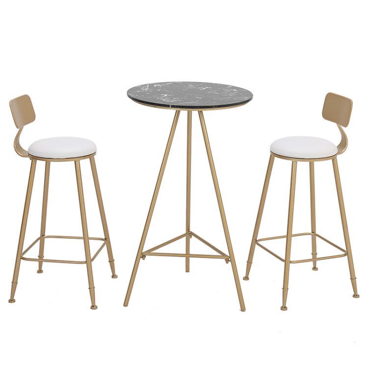 1/3 Pieces Glam Iron Bar Table Set Round Bistro Set with White Faux Marble Top