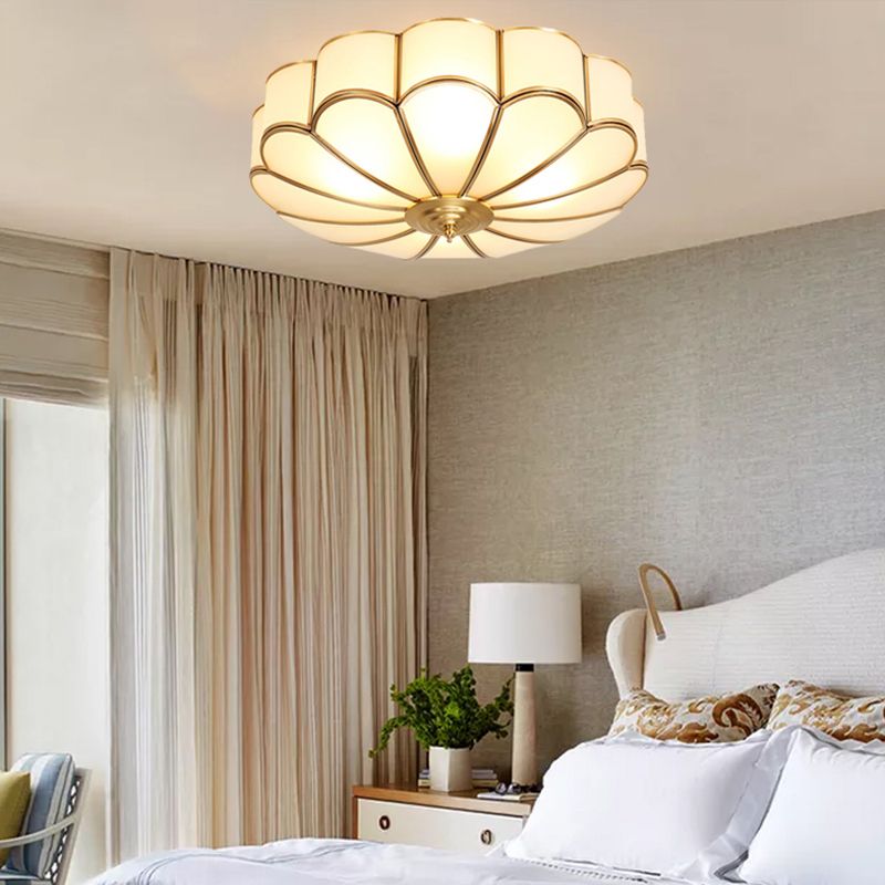 Brass Shaded Ceiling Mounted Fixture Traditional Bedroom Close to Ceiling Chandelier
