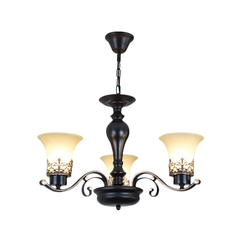Rustic Style Swooping Arm Chandelier Lighting 3/6/8-Head Metal Ceiling Pendant Light in Black