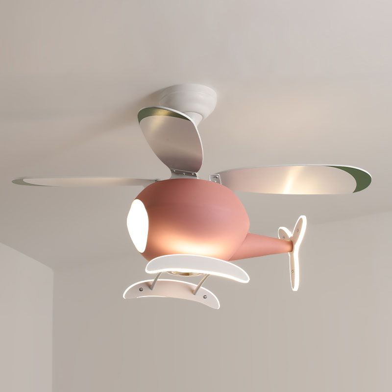 Kids Artistic LED Fan Light Wrought Iron Airplane Pendant Light with Acrylic Shade