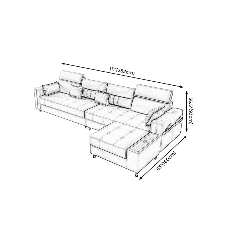 Square Arm Grey Cushion Back Contemporary Storage Adjustable Living Room Sofa