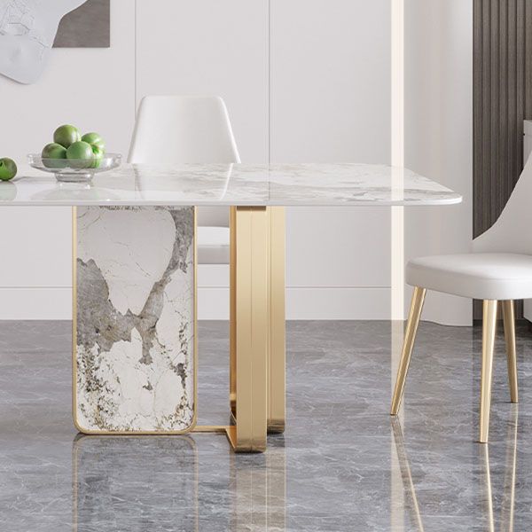 Luxury Rectangle Dining Table Sintered Stone Top Metal Base Home Kitchen Desk