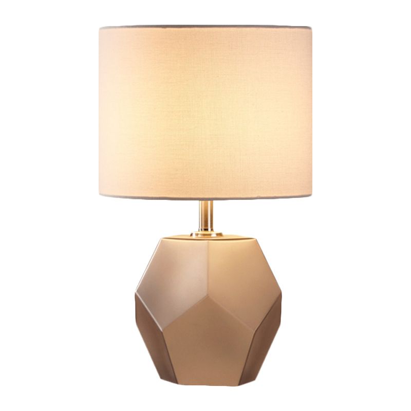 Single-Bulb 3D Hexagon Table Lamp Modern Grey/Pink/Yellow Glass Night Light with Drum Fabric Shade