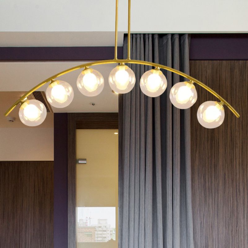 Pendente dell'isola postmoderno 3/5/7 light con luce piena di soffitto curvy in oro per ombra chiara/bianca per cucina