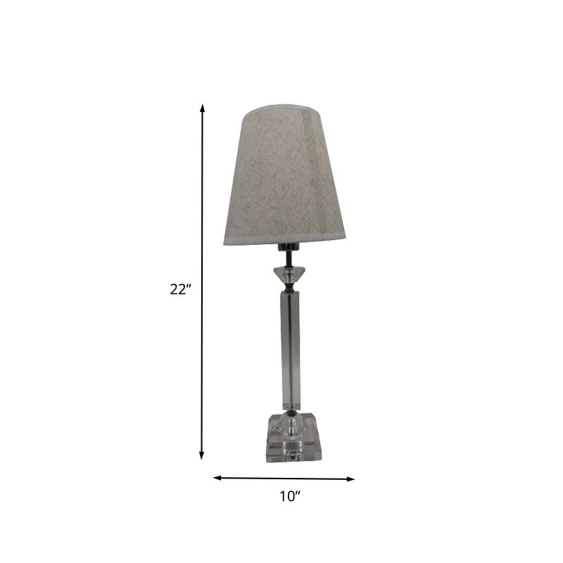 1 Bulb Baluster Fabric Table Light Modernism Hand-Cut Crystal Small Desk Lamp in Grey