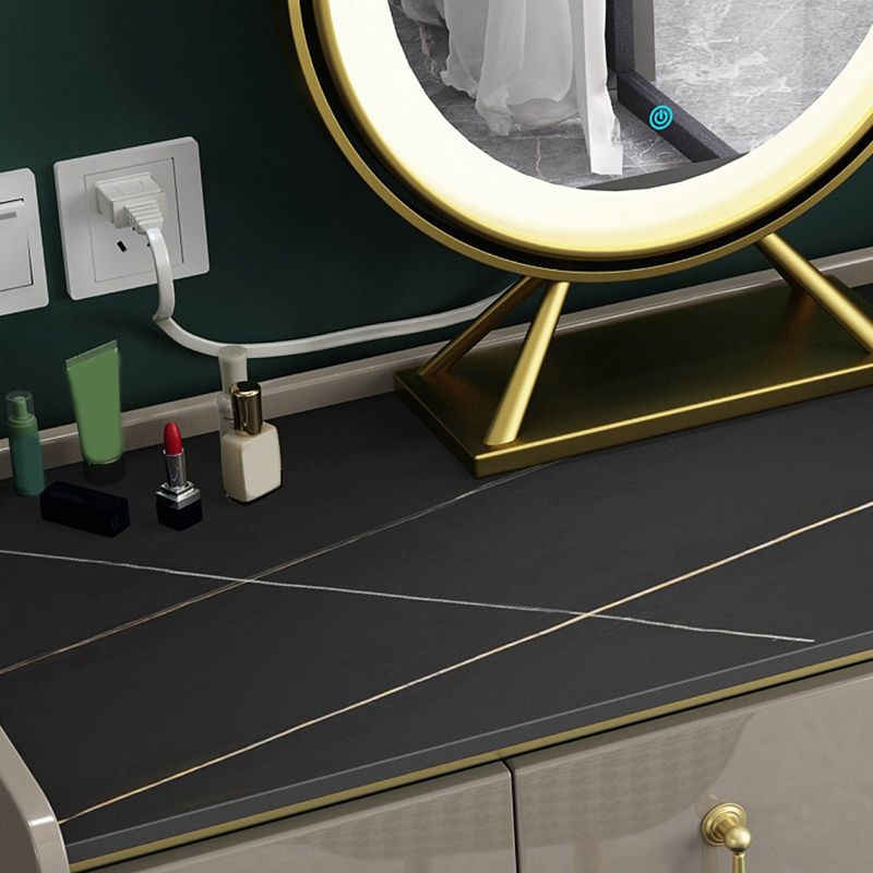 Glam Slate Top Vanity Dressing Table 7 Drawers Vanity Makeup Table Set