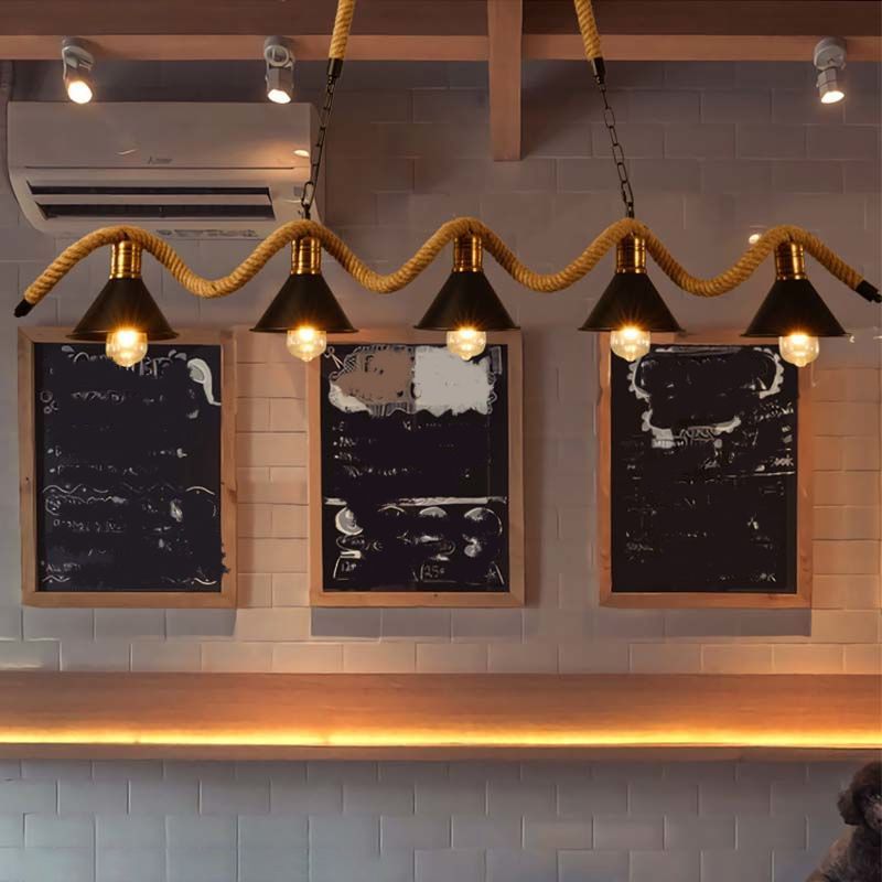 Lámpara de lámpara de lámpara colgante de cuerda espiral con tono de cono en negro