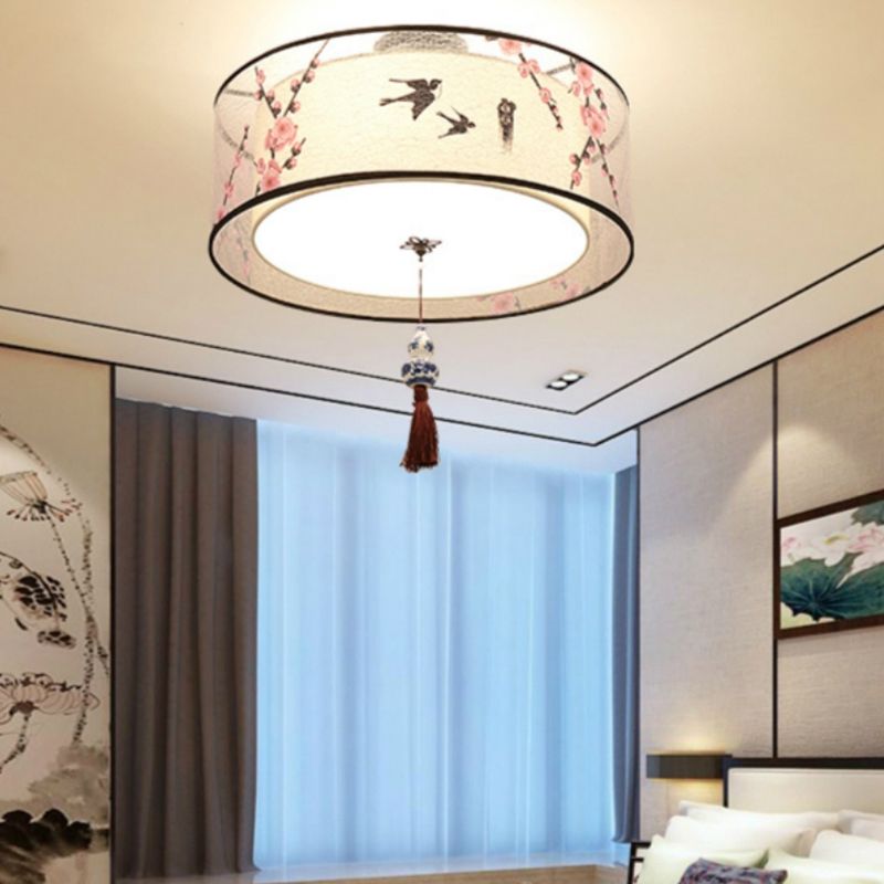 Lampe de plafond d'ombre de tissu de lumières encastrées de style chinois pour le salon