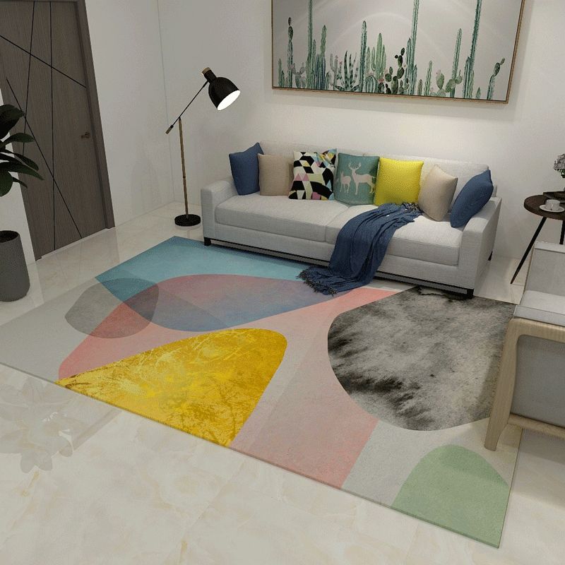 Minimalistischer Teppich im nordischen Stil, mehrfarbiger, farbblockierender Teppich, maschinenwaschbarer, haustierfreundlicher, rutschfester Teppich für den Raum