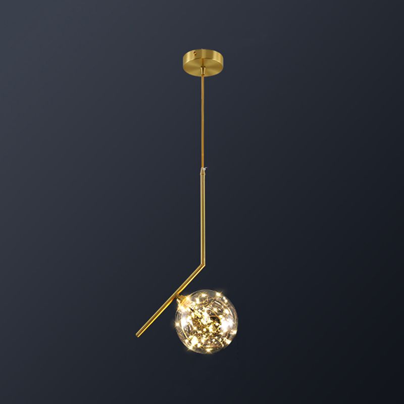 Globe Shape Ceiling Light Simplicity Clear Glass Bedroom LED Hanging Pendant Light in Brass