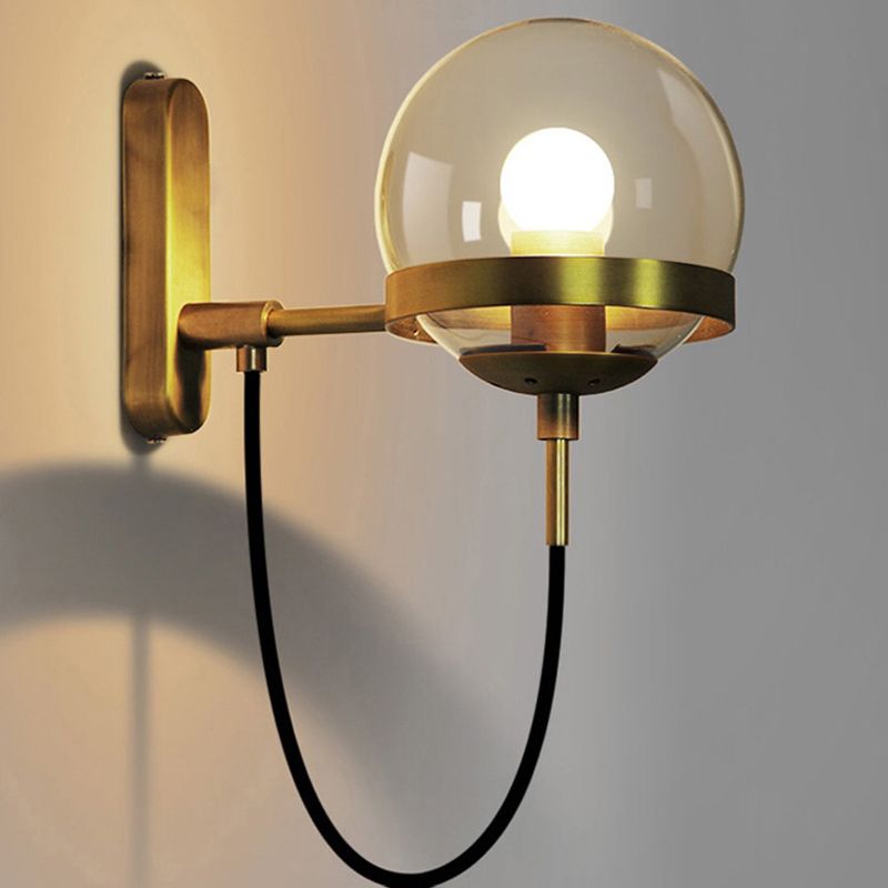 Industrial 1 - Light Wall Light Fixture Iron and Glass Wall Sconce in Black / Gold