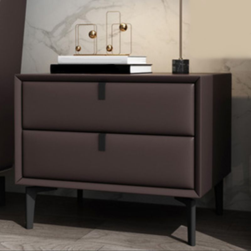 Leather Top Nightstand with Drawers Glam Night Table with 4 Legs