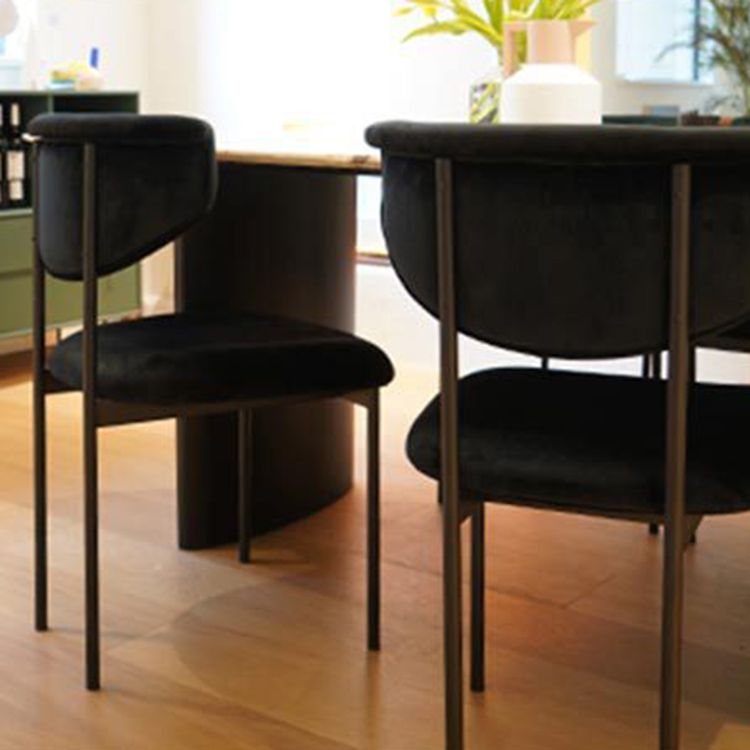 Contemporary Kitchen Black Dining Side Chair Metal Opening Back Dining Side Chair
