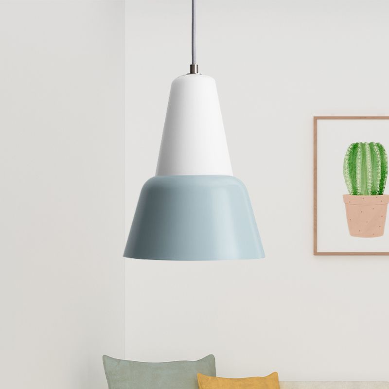 Cone Hanging Light Fixture Macaron Metal 1 Head 6.5"/10.5" Height Pink/Blue/Black Pendant Ceiling Light