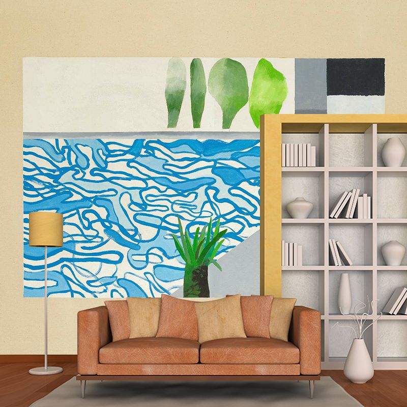 Blue-Green Swimming Pool Murals David Hockney Painting Artistic Waterproof Wall Decoration