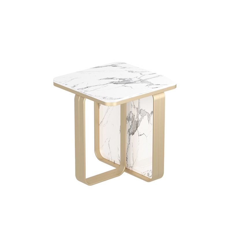 Mid-Century Modern Rectangular Stone Top Side Table Abstract Frame Sofa Side Table