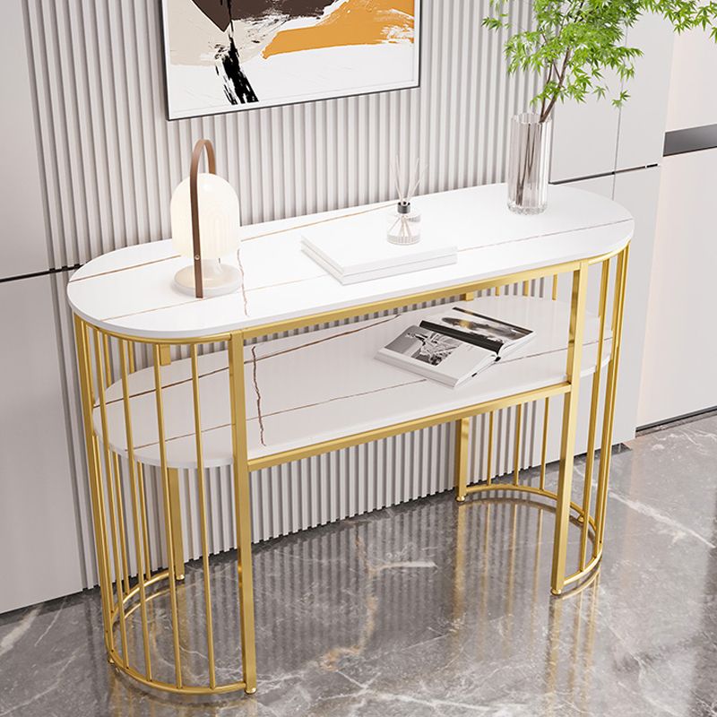 11" Wide Stone Glam Console Table Oval Console Sofa Table for Hall