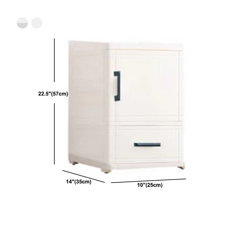 White and Grey Plastic Nightstand 13.78" D Modern 1-Door Nightstand