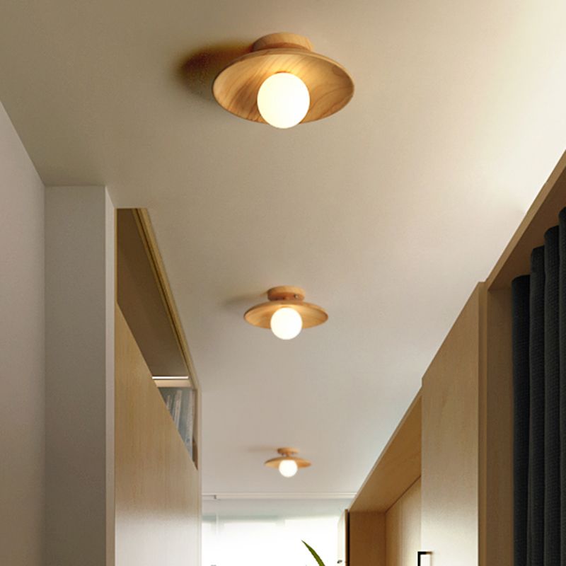 Lámpara de techo de madera moderna y sencilla, mini lámpara de pasillo de montaje semiempotrado con 1 luz