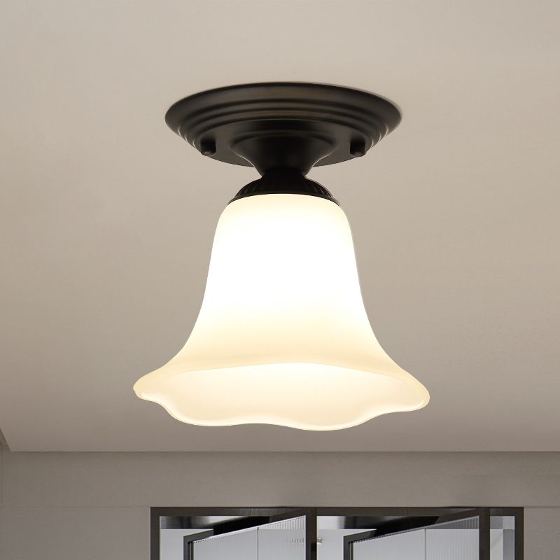 Black Close to Ceiling Light Simple-Style Glass Shade Semi Flush Mount Ceiling Light