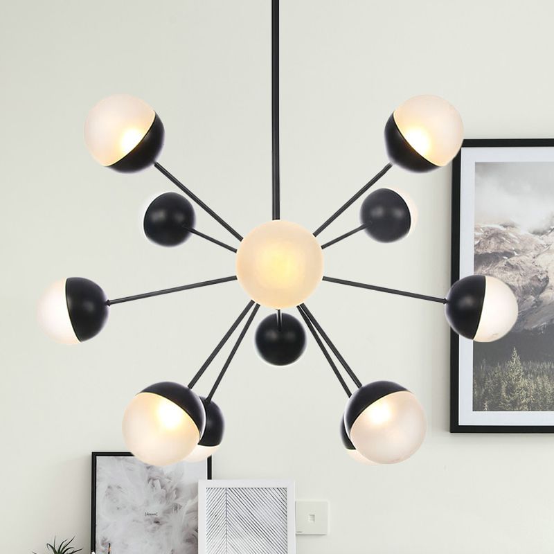 Vetro smerigliato frizzante lampadario frizzante leggero contemporaneo a 12 teste lampada sospensione in nero