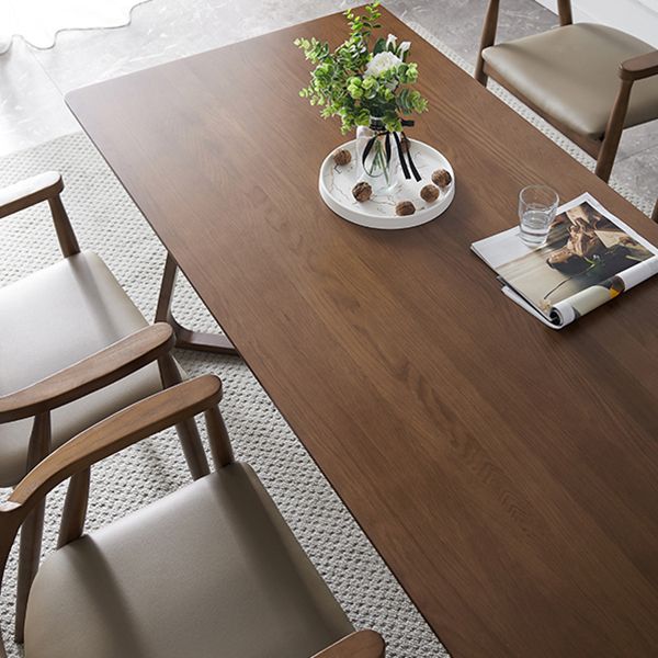 Modern Solid Wood Brown Dining Table Rectangle Shape Dining Table with Double Pedestal Bases