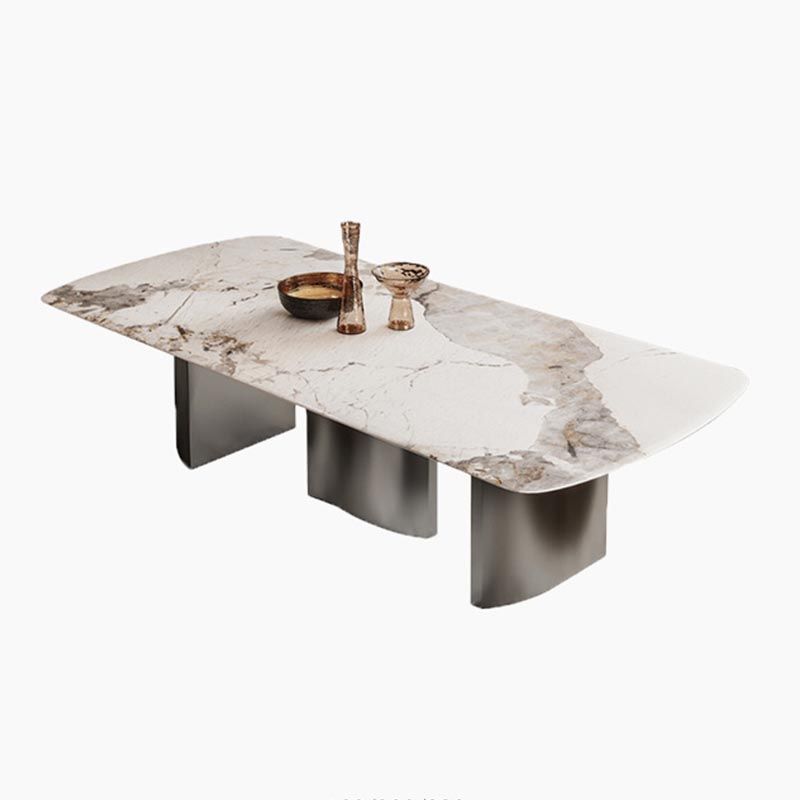 Rectangular Sintered Stone Dining Table Modern Gold Furniture with Tripod Base for Home