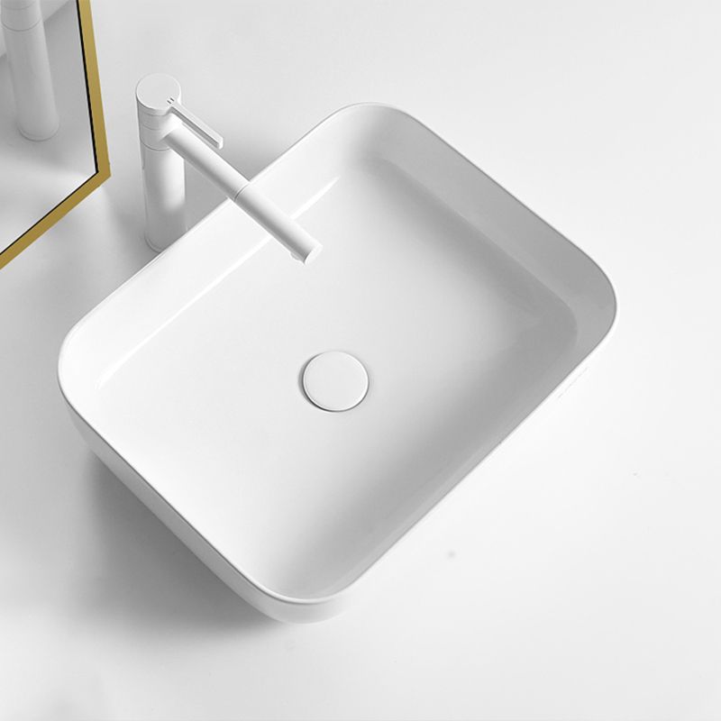 Contemporary Bathroom Sink Porcelain Square Vessel Bathroom Sink with Pop-Up Drain