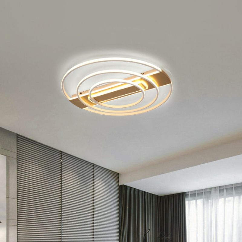 Metal 2/3-Ring Flush Ceiling Light Minimalist White/Gold LED Flushmount Lighting in Warm/White Light
