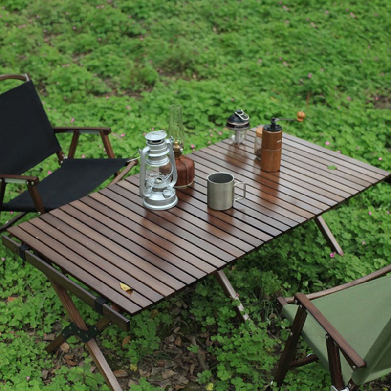 Solid Wood Camping Table Industrial Brown Rectangle Foldable Table