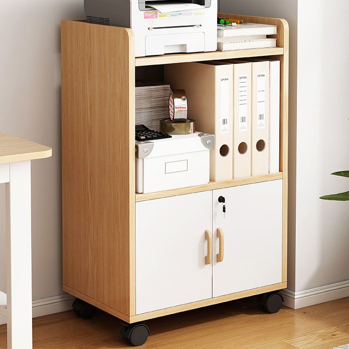 Engineered Wood Bookcase with Doors Vertical Bookshelf for Office